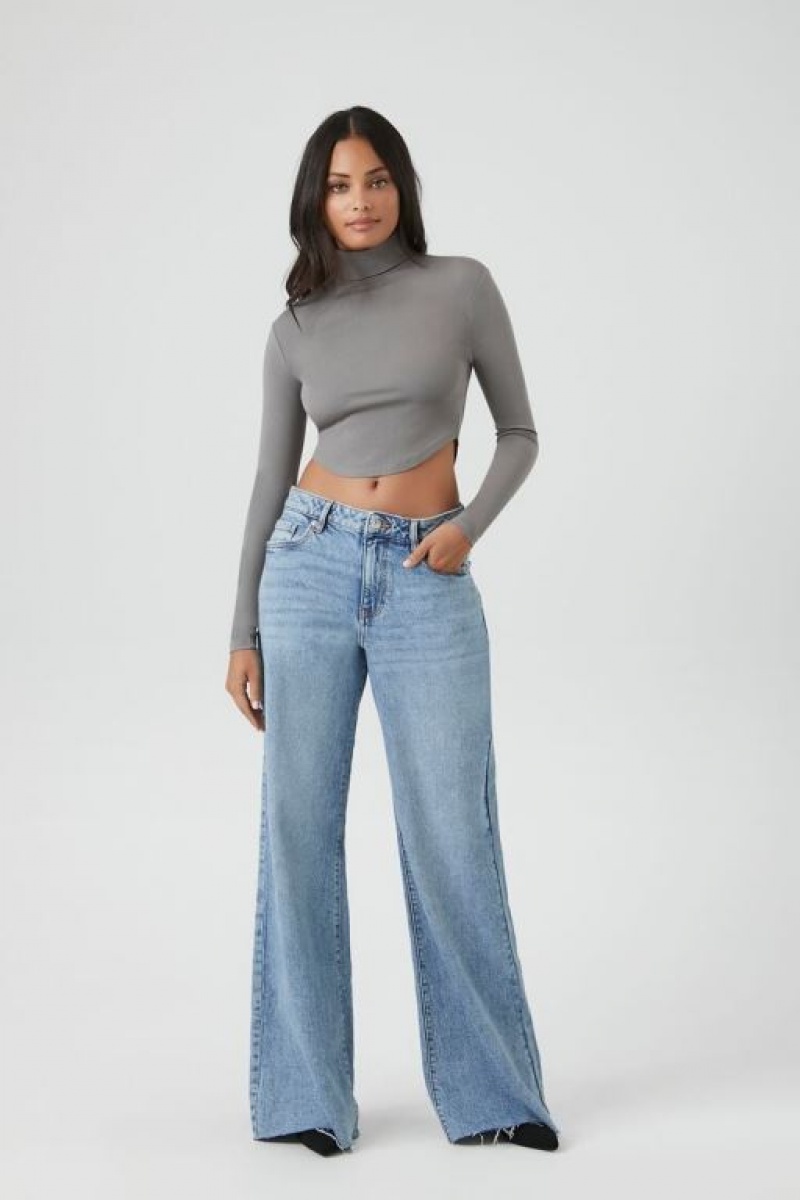 Suéteres Forever 21 Cropped Turtleneck Mujer Gris Oscuro | yUFrdhhhiKh