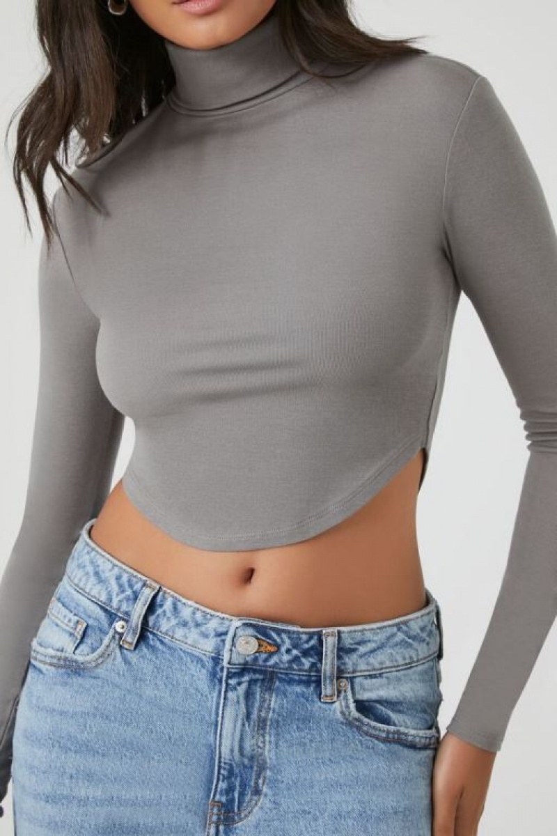 Suéteres Forever 21 Cropped Turtleneck Mujer Gris Oscuro | yUFrdhhhiKh