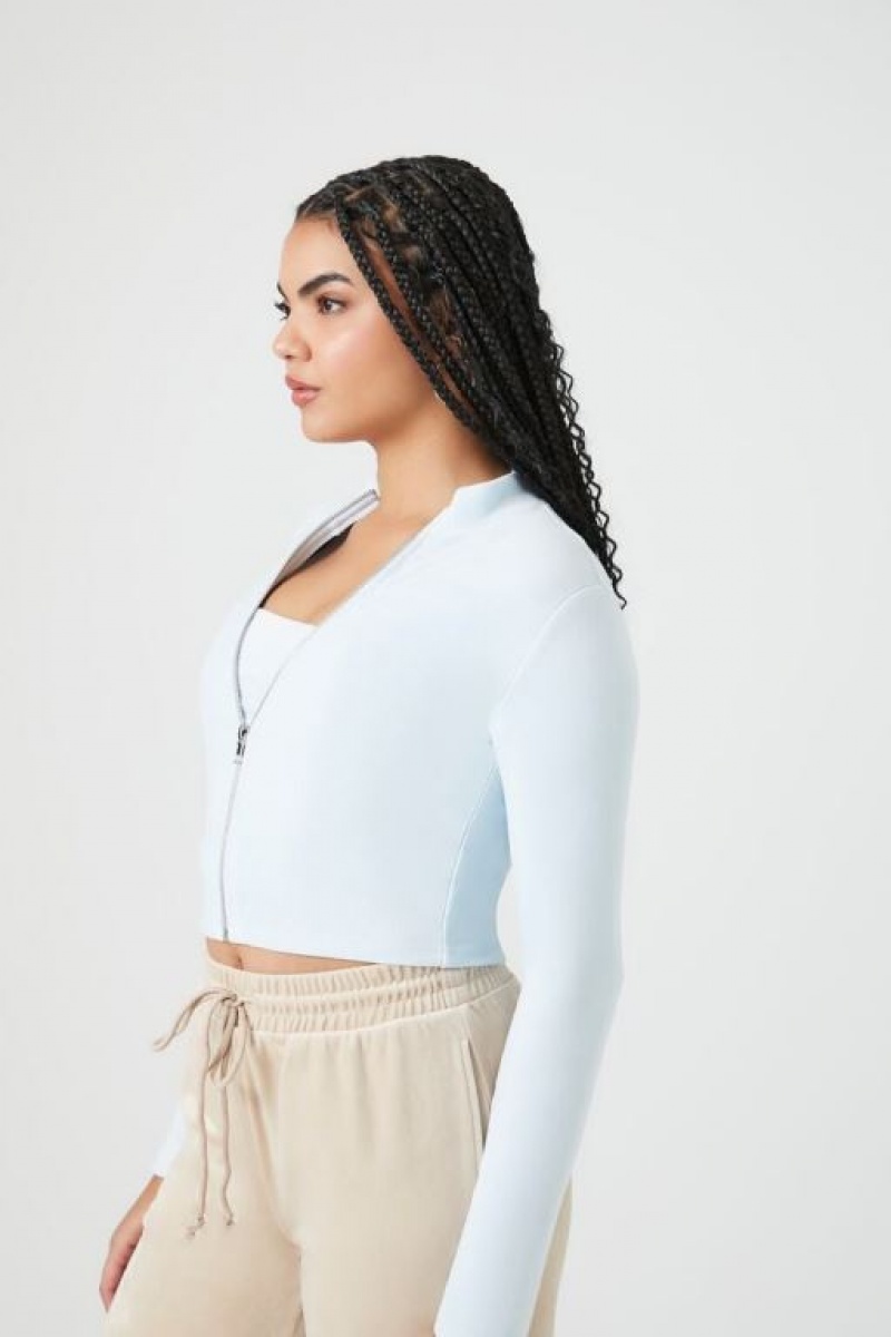 Suéteres Forever 21 Cropped Velour Zip Up Mujer Azules | UtPtzLpf7G8