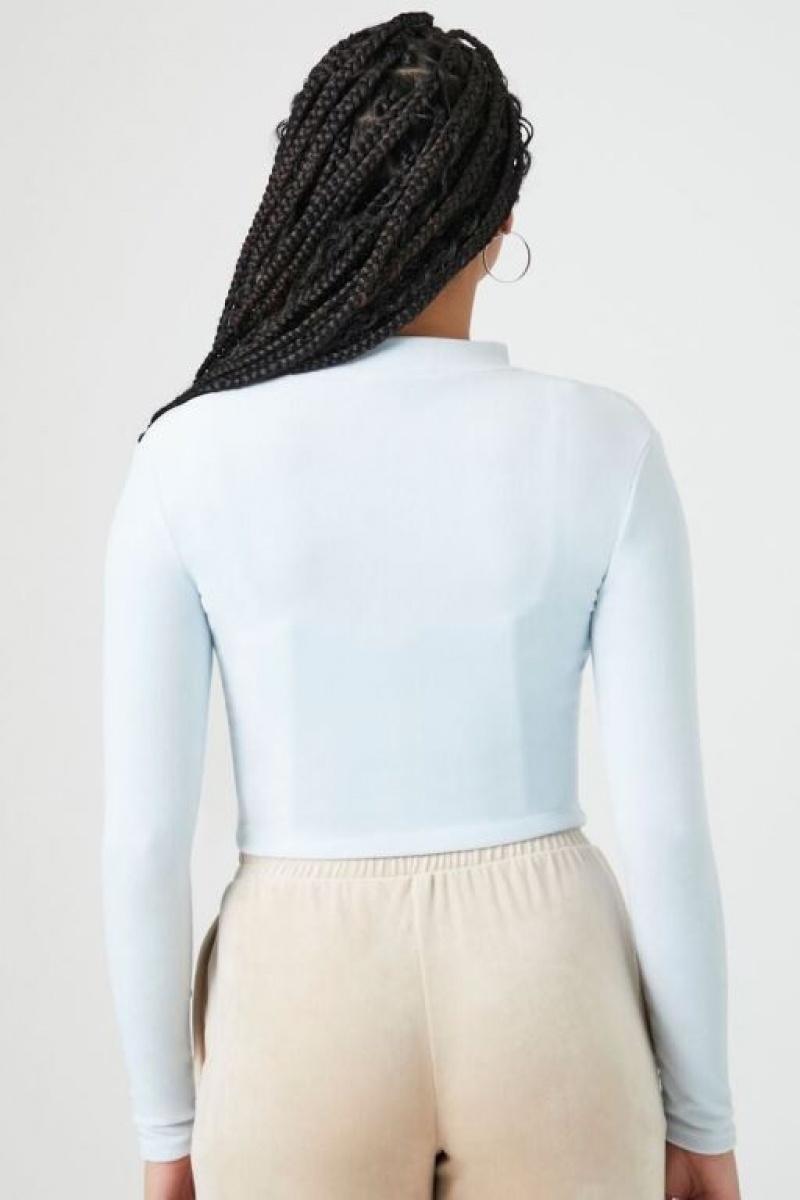 Suéteres Forever 21 Cropped Velour Zip Up Mujer Azules | UtPtzLpf7G8