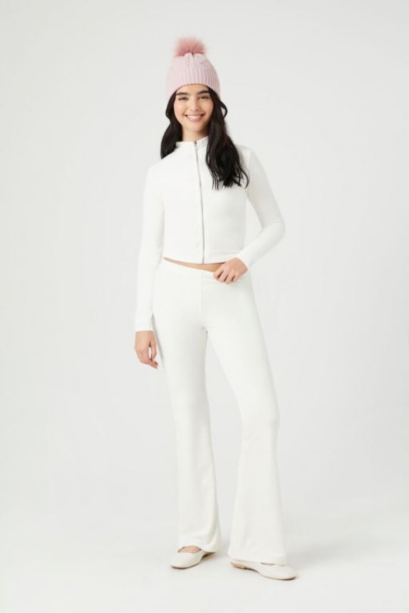 Suéteres Forever 21 Cropped Velour Zip Up Mujer Blancas | RXDw9qqgxRC