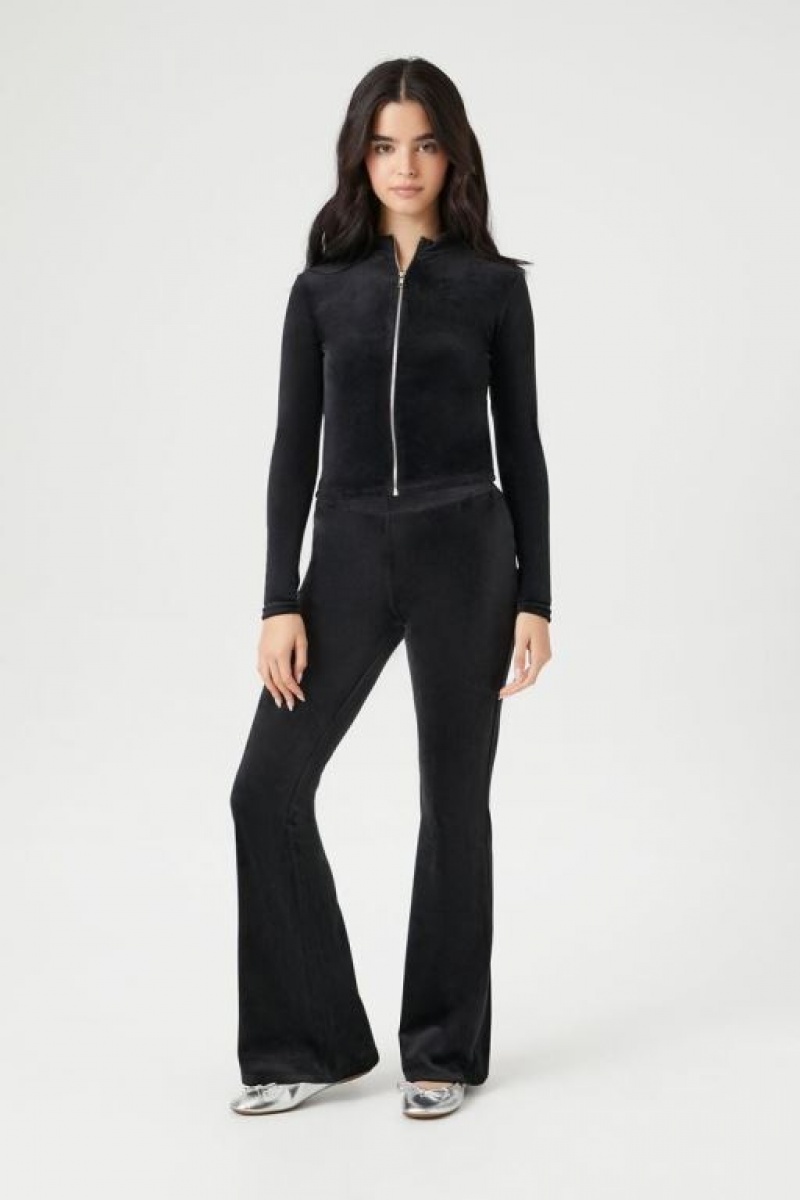 Suéteres Forever 21 Cropped Velour Zip Up Mujer Negras | 1tyDcpHHBPC