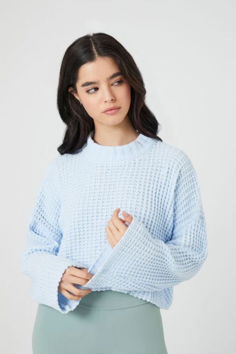 Suéteres Forever 21 Cropped Waffle Knit Mujer Azules | OGqiSjEO4WO