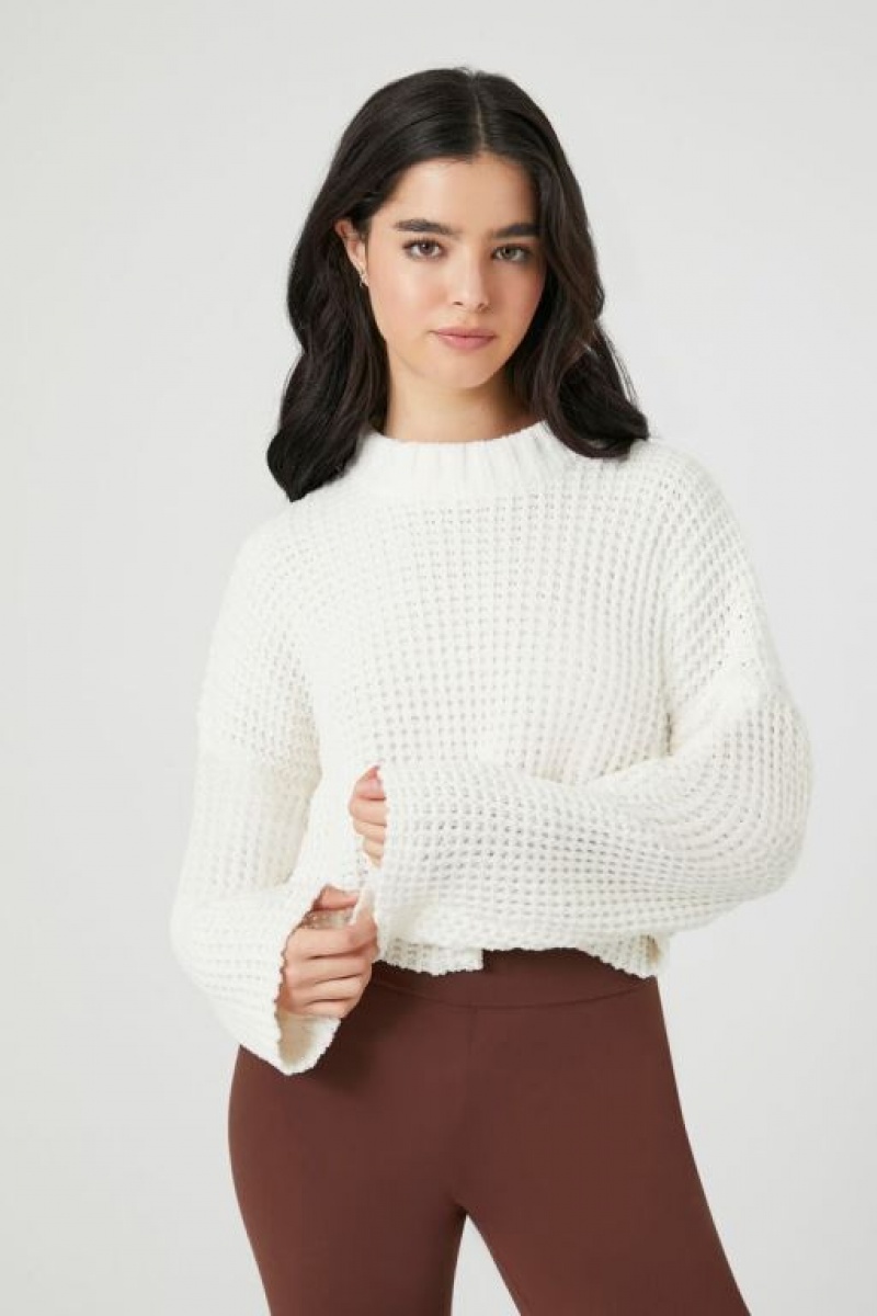 Suéteres Forever 21 Cropped Waffle Knit Mujer Amarillo Claro | 485SaMyx8lC