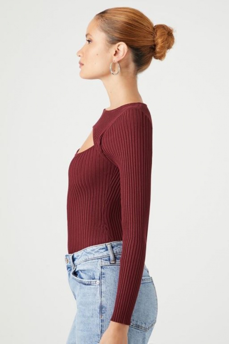 Suéteres Forever 21 Cutout Knit Bodysuit Mujer Burdeos | vRXto0uK891