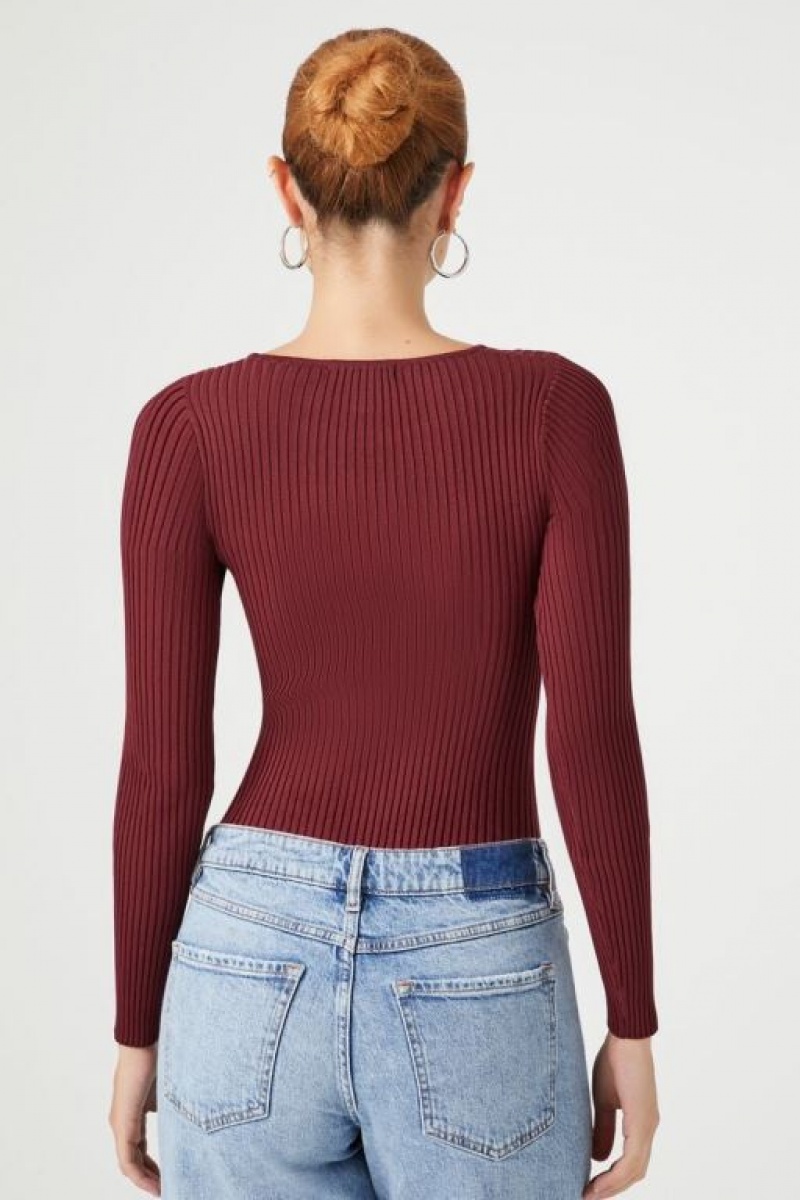 Suéteres Forever 21 Cutout Knit Bodysuit Mujer Burdeos | vRXto0uK891