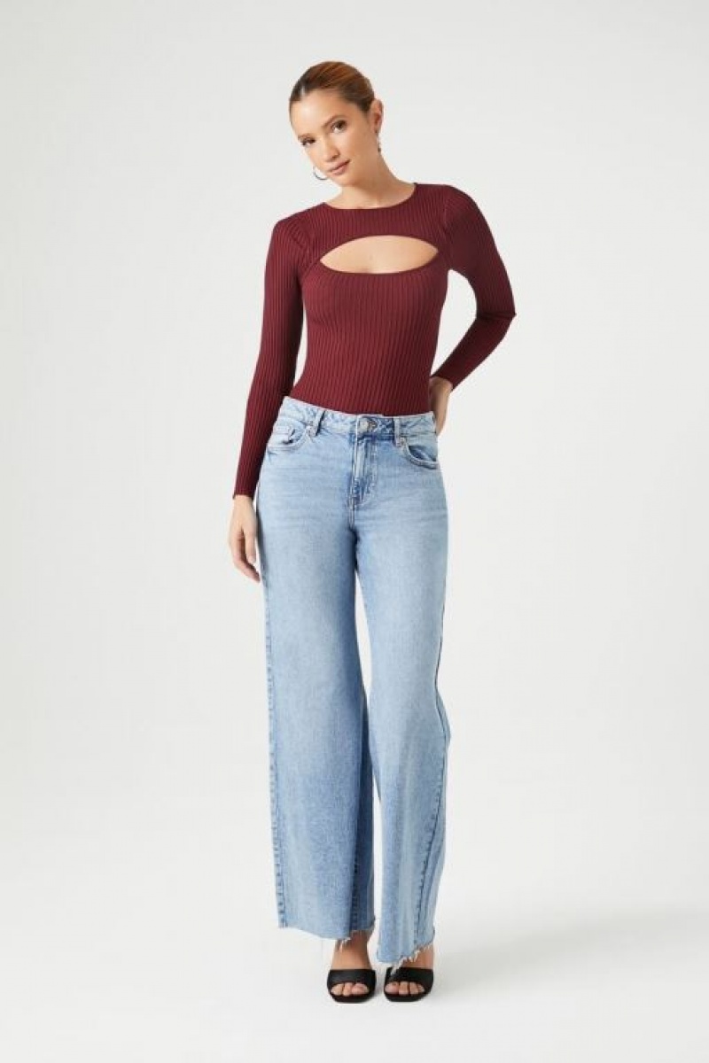 Suéteres Forever 21 Cutout Knit Bodysuit Mujer Burdeos | vRXto0uK891