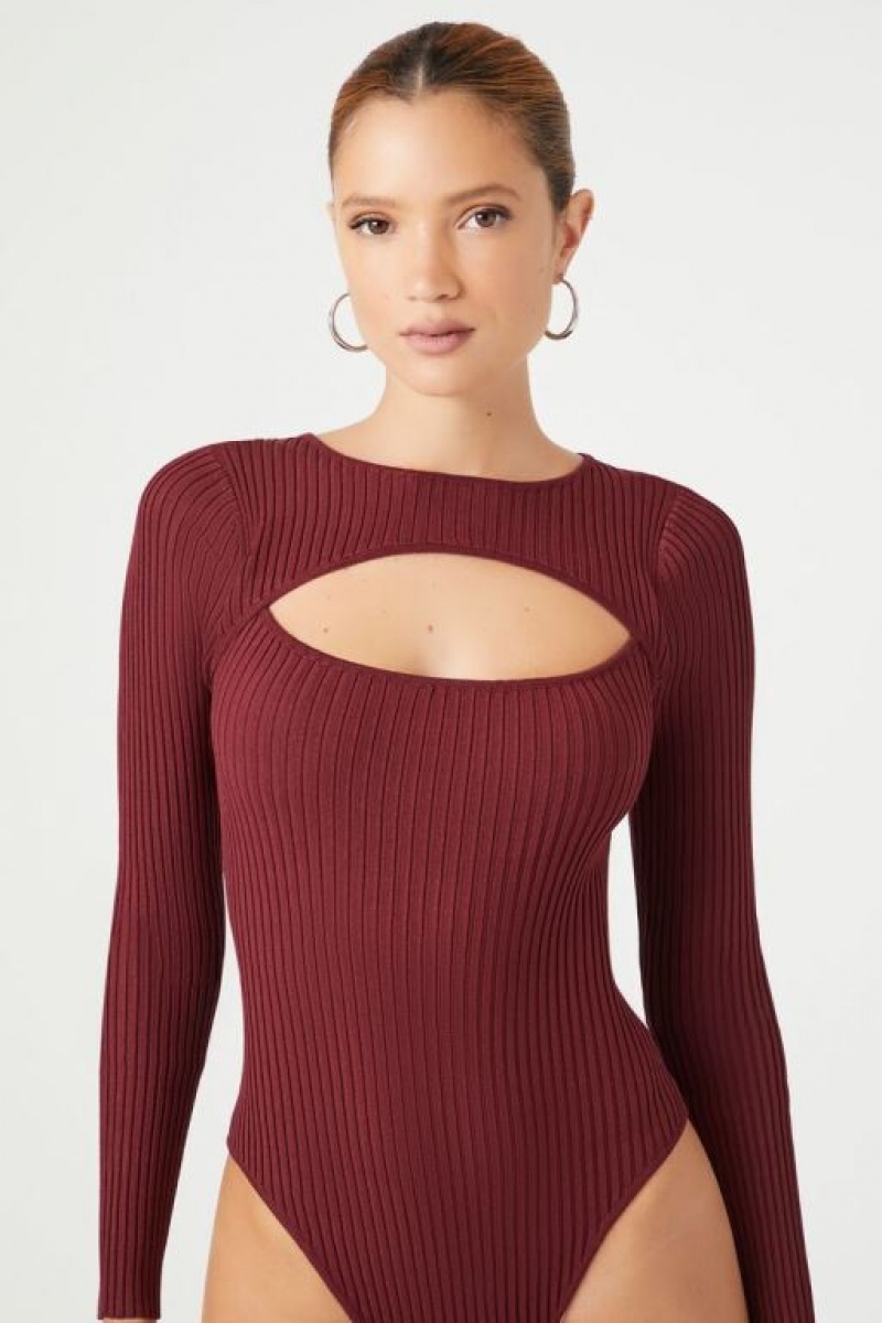 Suéteres Forever 21 Cutout Knit Bodysuit Mujer Burdeos | vRXto0uK891