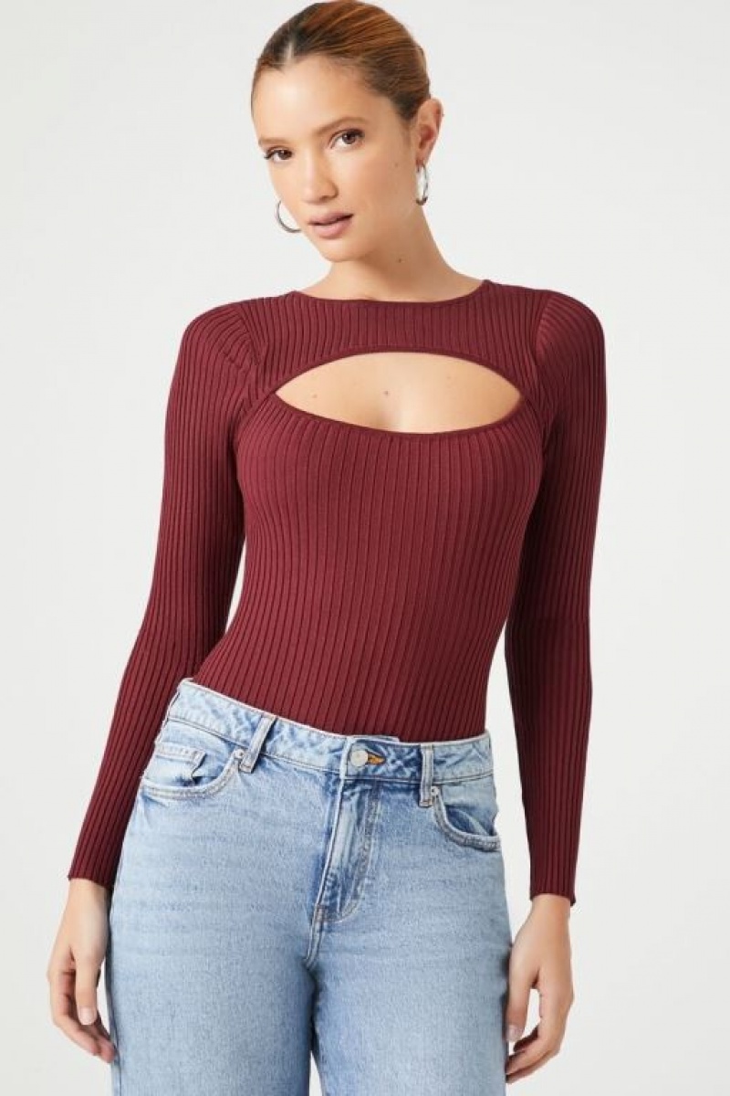 Suéteres Forever 21 Cutout Knit Bodysuit Mujer Burdeos | vRXto0uK891