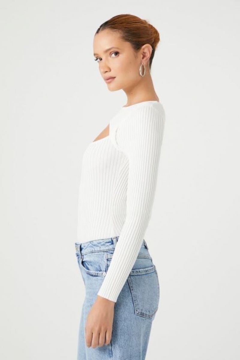 Suéteres Forever 21 Cutout Knit Bodysuit Mujer Blancas | f9uuMjlVU3h