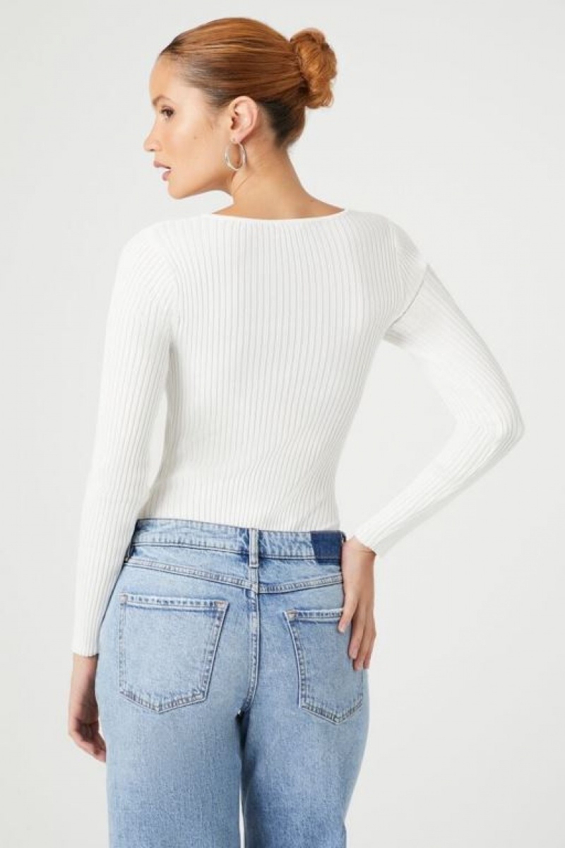 Suéteres Forever 21 Cutout Knit Bodysuit Mujer Blancas | f9uuMjlVU3h