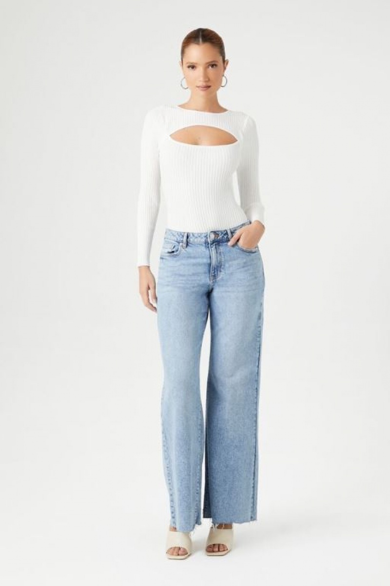 Suéteres Forever 21 Cutout Knit Bodysuit Mujer Blancas | f9uuMjlVU3h