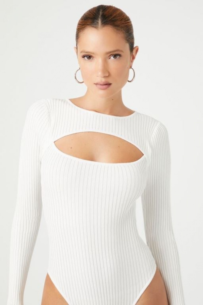 Suéteres Forever 21 Cutout Knit Bodysuit Mujer Blancas | f9uuMjlVU3h