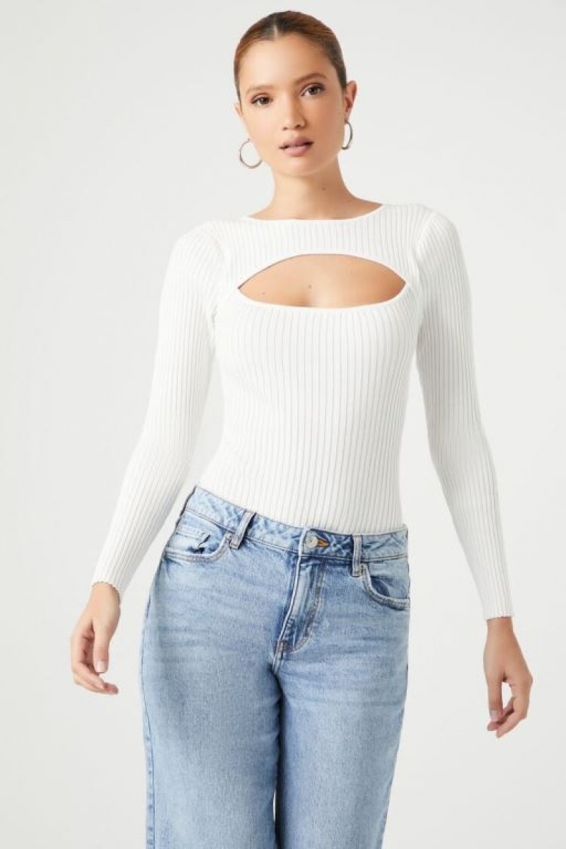 Suéteres Forever 21 Cutout Knit Bodysuit Mujer Blancas | f9uuMjlVU3h