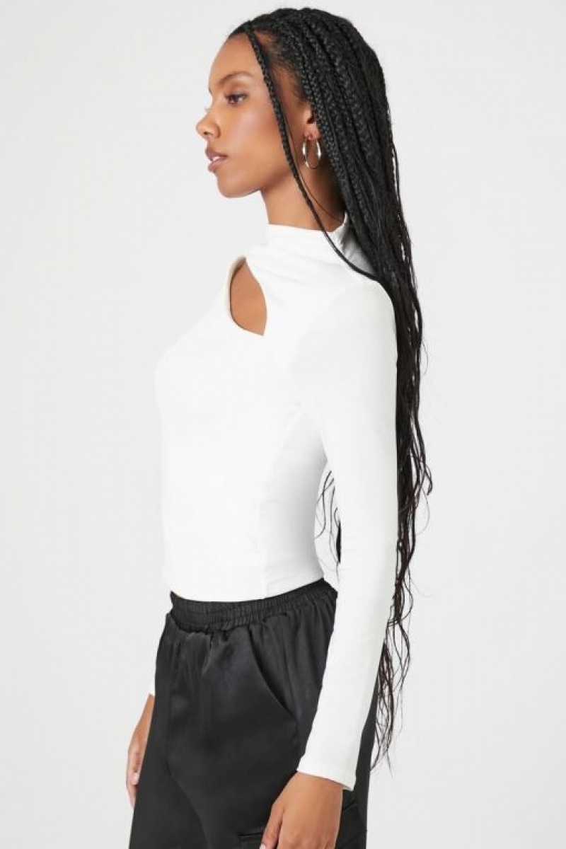 Suéteres Forever 21 Cutout Mock Neck Mujer Blancas | Bu4AdwwNawa