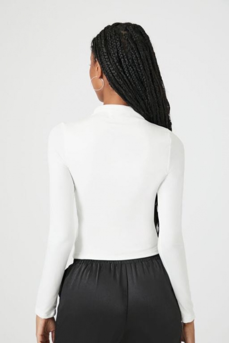 Suéteres Forever 21 Cutout Mock Neck Mujer Blancas | Bu4AdwwNawa