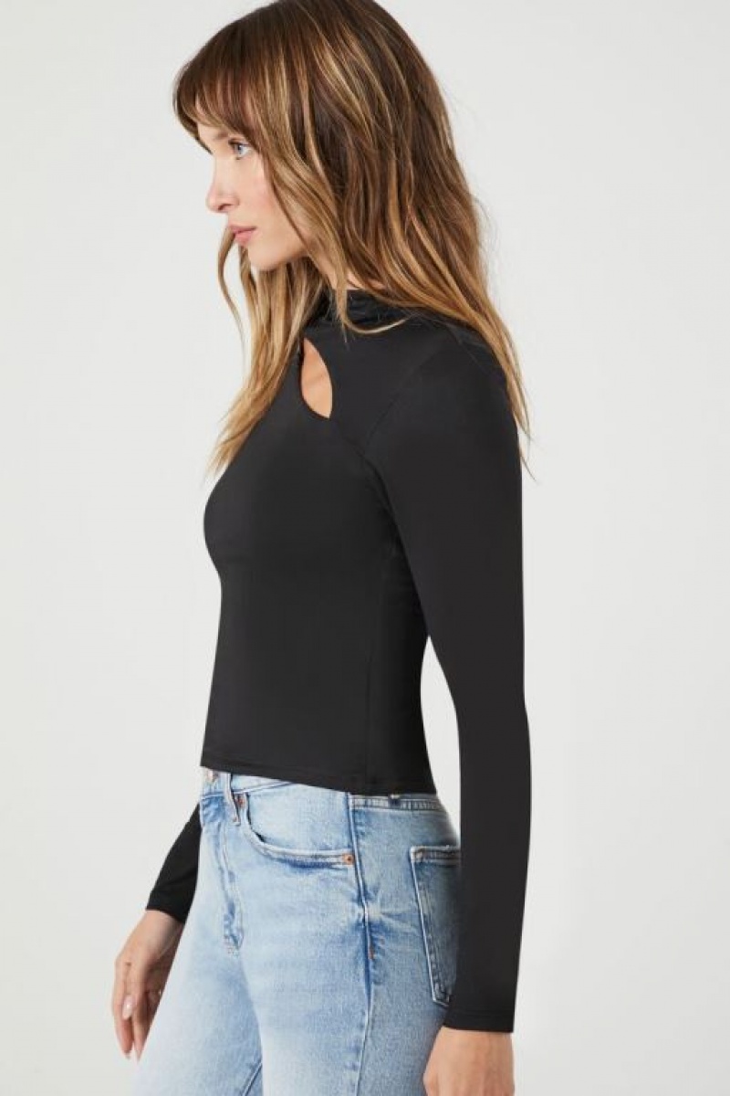 Suéteres Forever 21 Cutout Mock Neck Mujer Negras | iDqpHGgZWTh