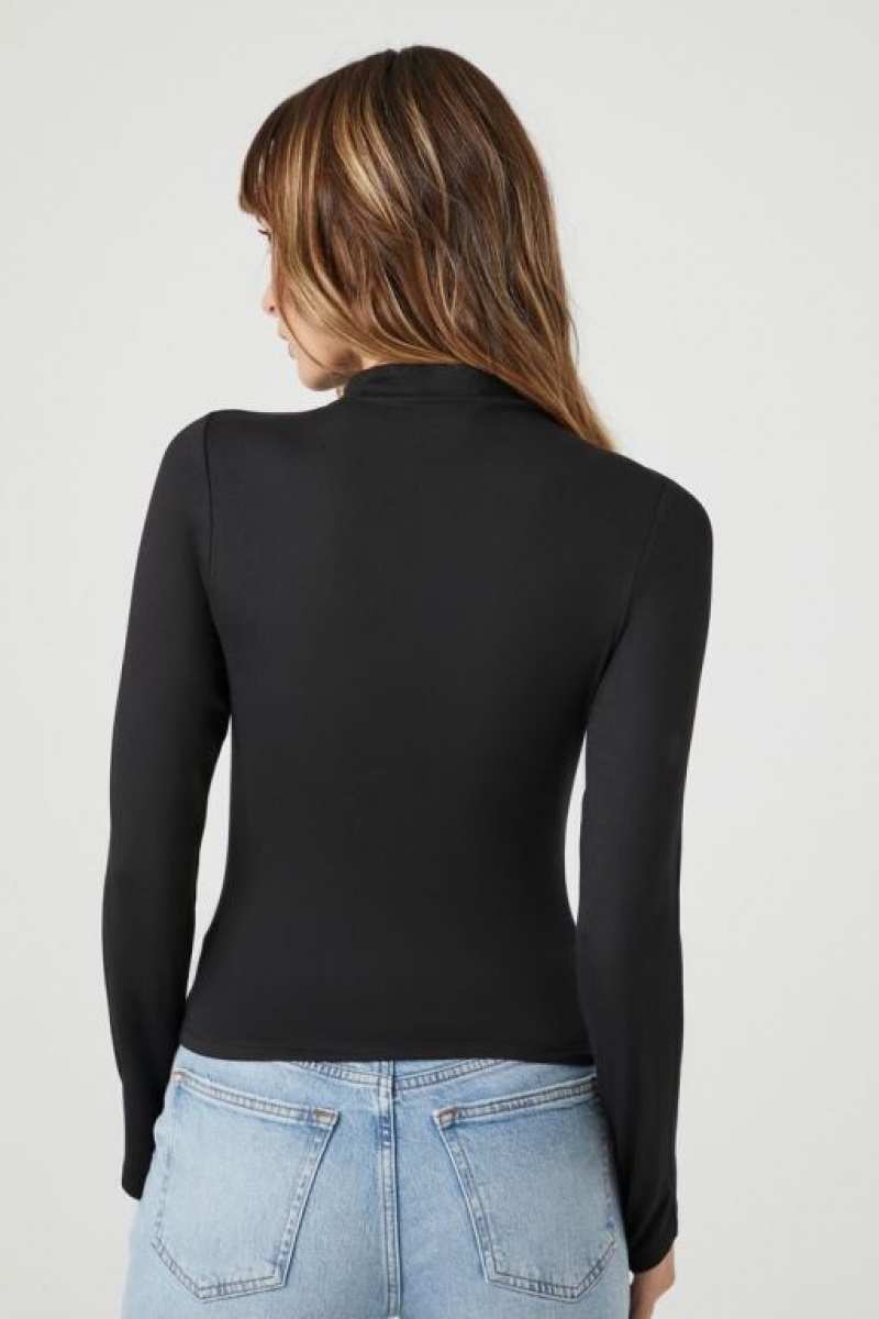 Suéteres Forever 21 Cutout Mock Neck Mujer Negras | iDqpHGgZWTh