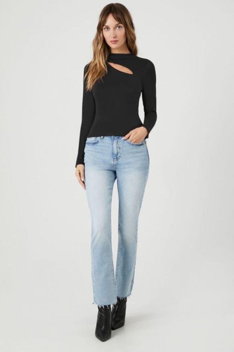 Suéteres Forever 21 Cutout Mock Neck Mujer Negras | iDqpHGgZWTh