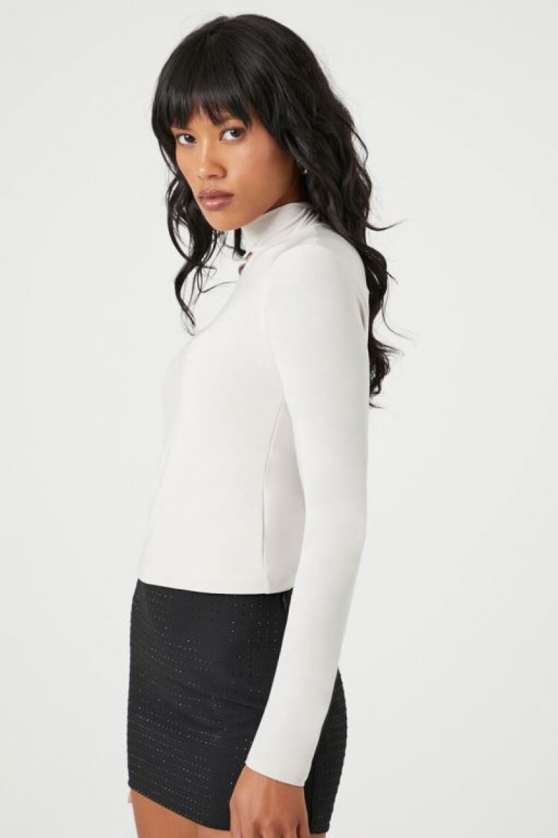 Suéteres Forever 21 Cutout Mock Neck Mujer Gris | 3MzLkUByOVl