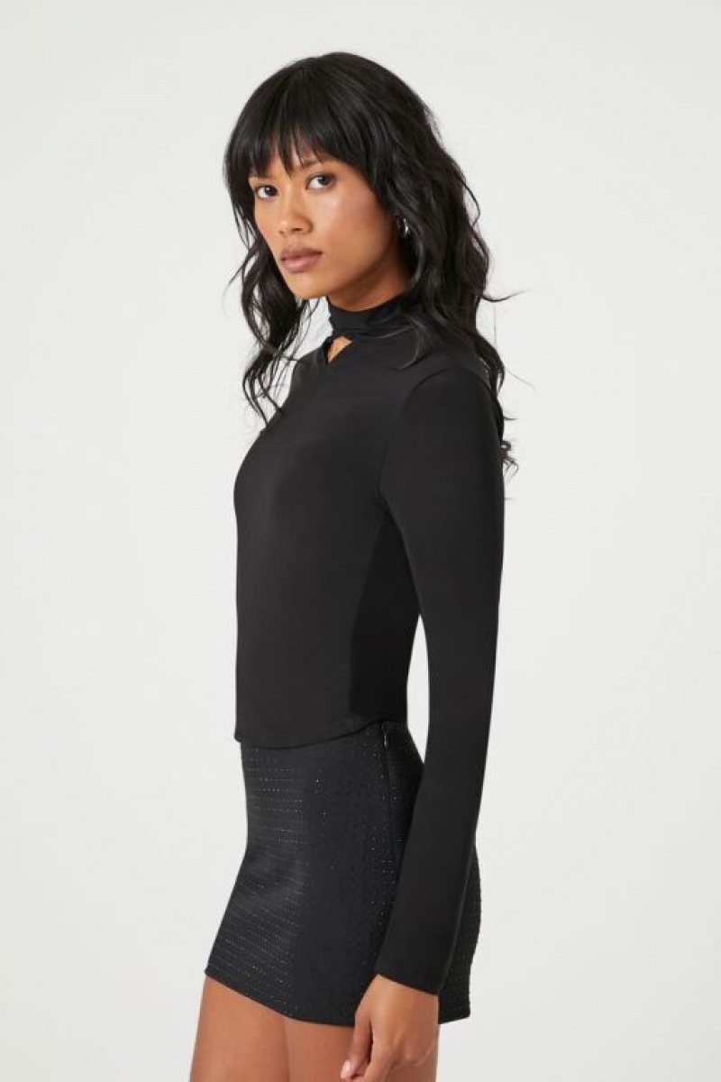 Suéteres Forever 21 Cutout Mock Neck Mujer Negras | jWqynRRYJDb