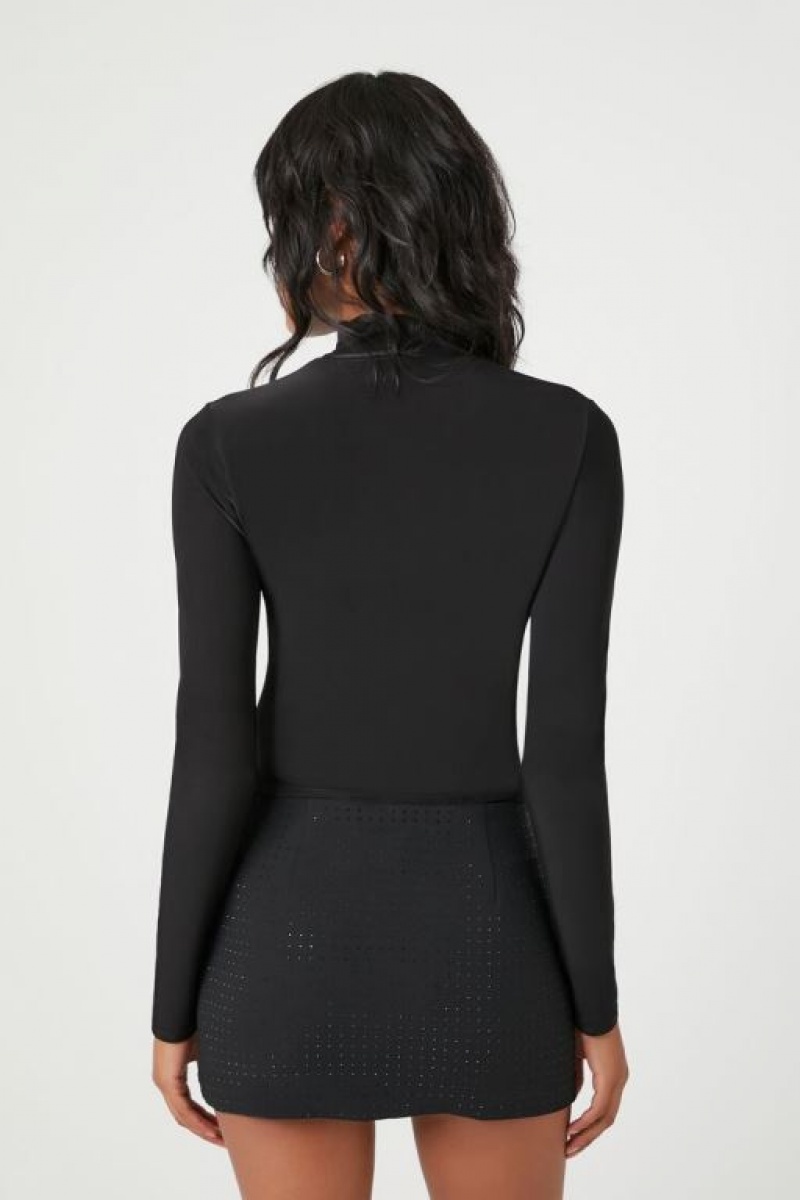 Suéteres Forever 21 Cutout Mock Neck Mujer Negras | jWqynRRYJDb