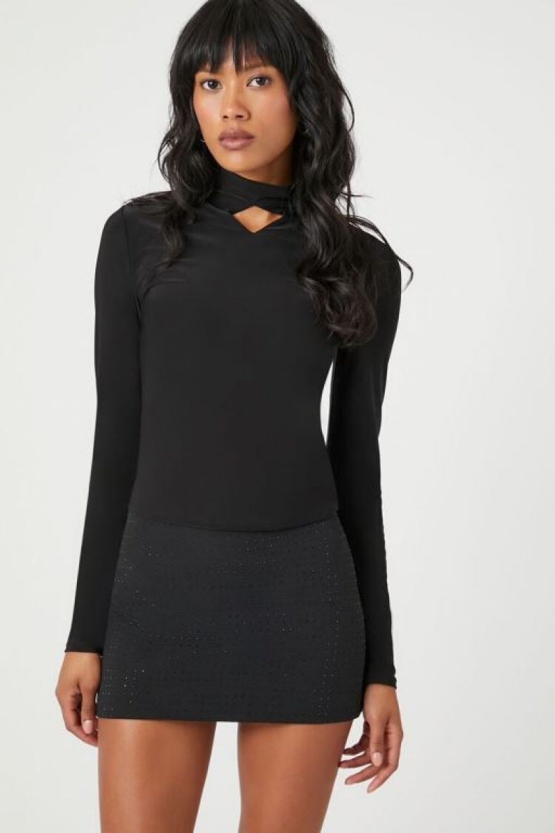 Suéteres Forever 21 Cutout Mock Neck Mujer Negras | jWqynRRYJDb