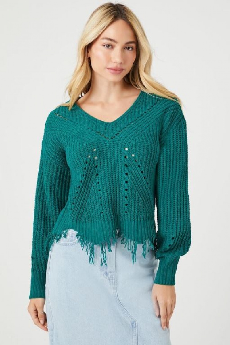 Suéteres Forever 21 Distressed Sharkbite Cutout Mujer Verde | 3bBpM73RVBT