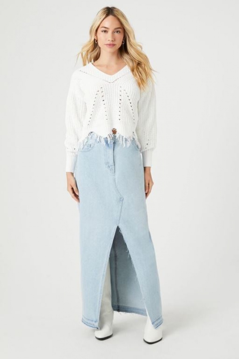 Suéteres Forever 21 Distressed Sharkbite Cutout Mujer Blancas | XHD2vqpZ9XI