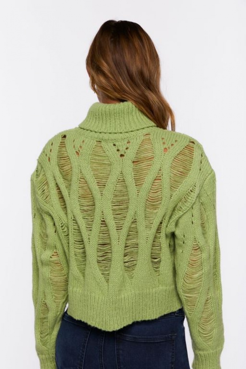 Suéteres Forever 21 Distressed Turtleneck Mujer Verde | P2CR7tdVpkt