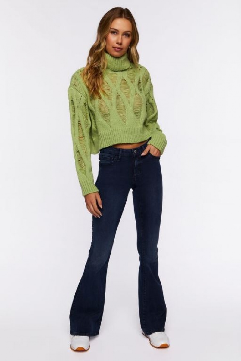 Suéteres Forever 21 Distressed Turtleneck Mujer Verde | P2CR7tdVpkt