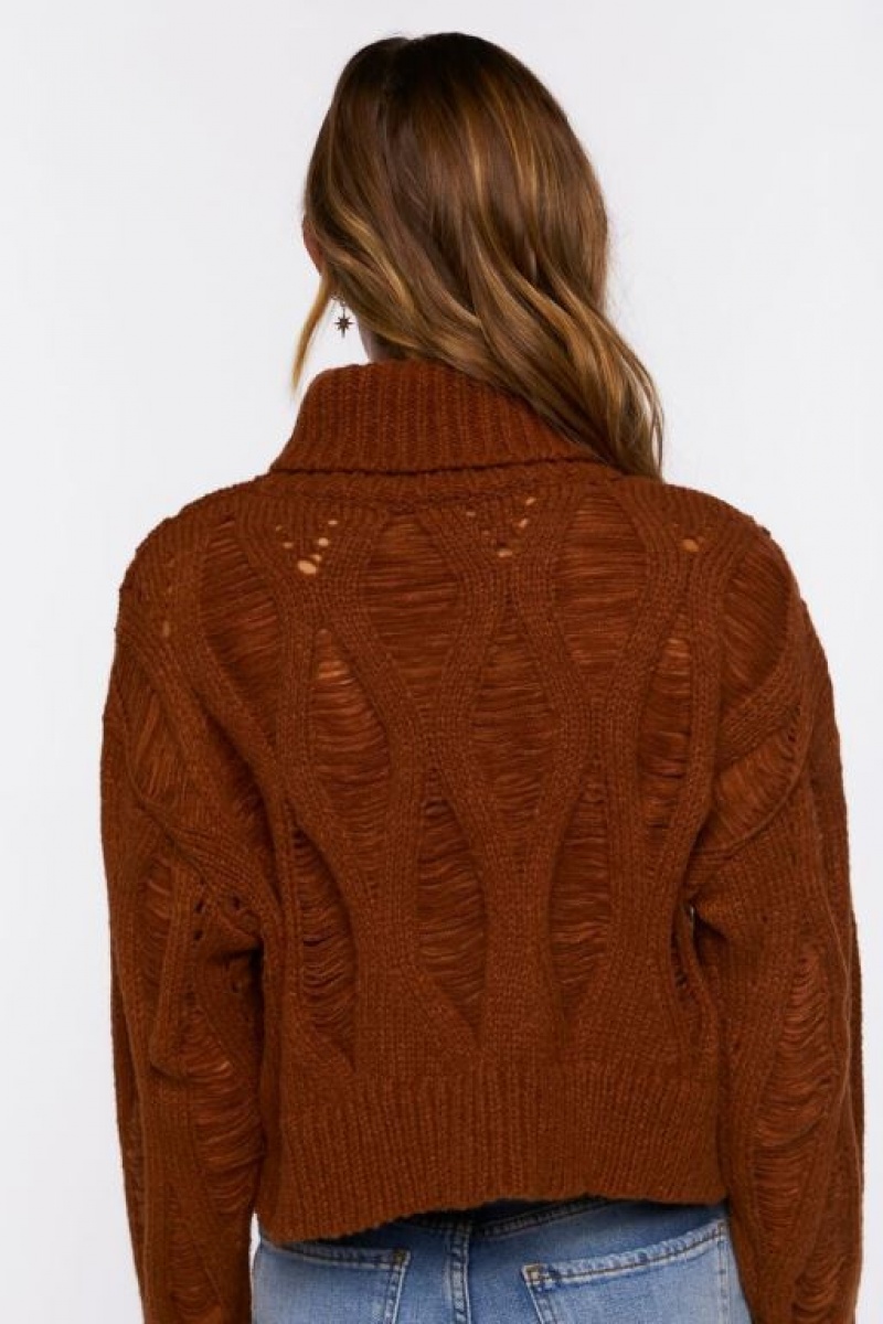 Suéteres Forever 21 Distressed Turtleneck Mujer Chocolate | 5lKOEbikM1J