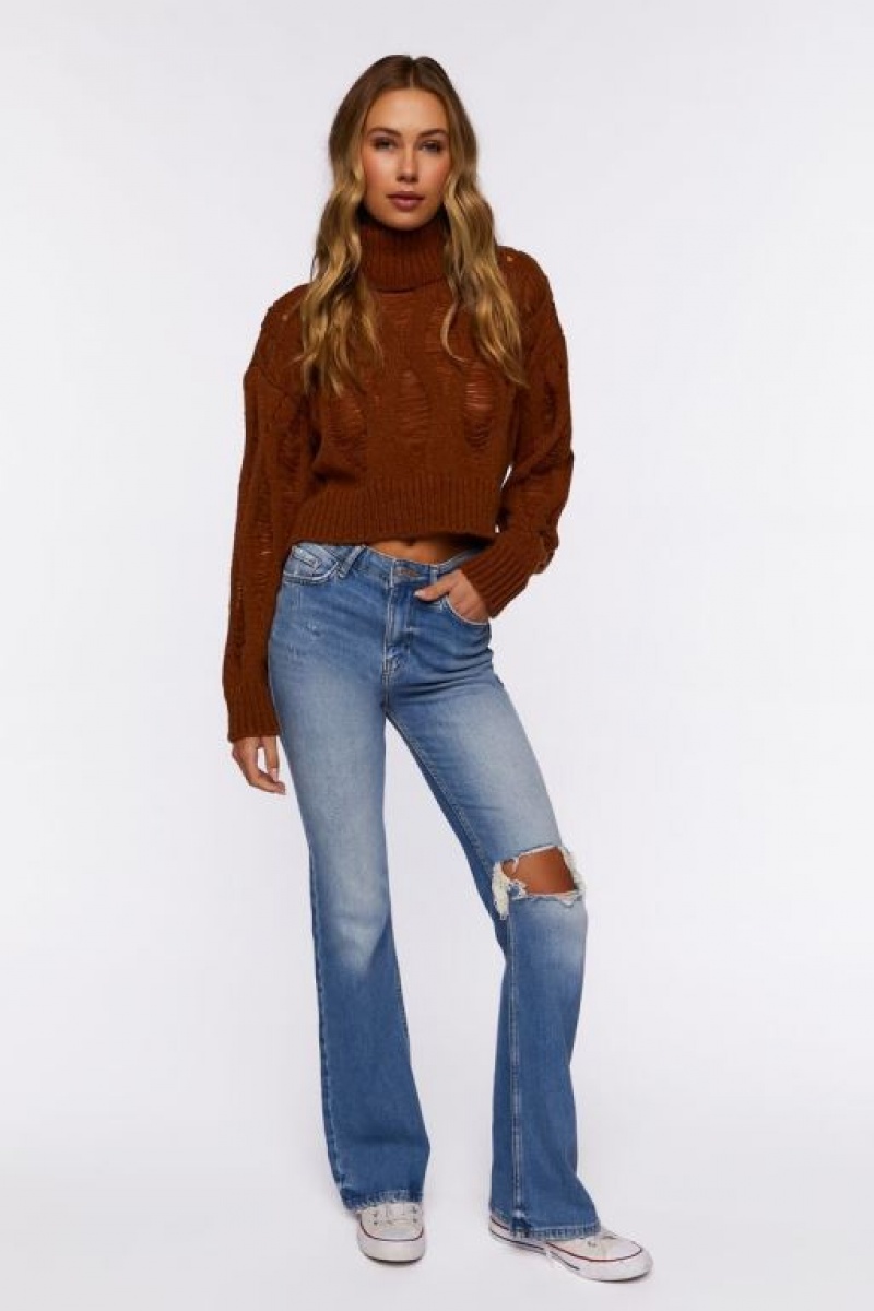 Suéteres Forever 21 Distressed Turtleneck Mujer Chocolate | 5lKOEbikM1J