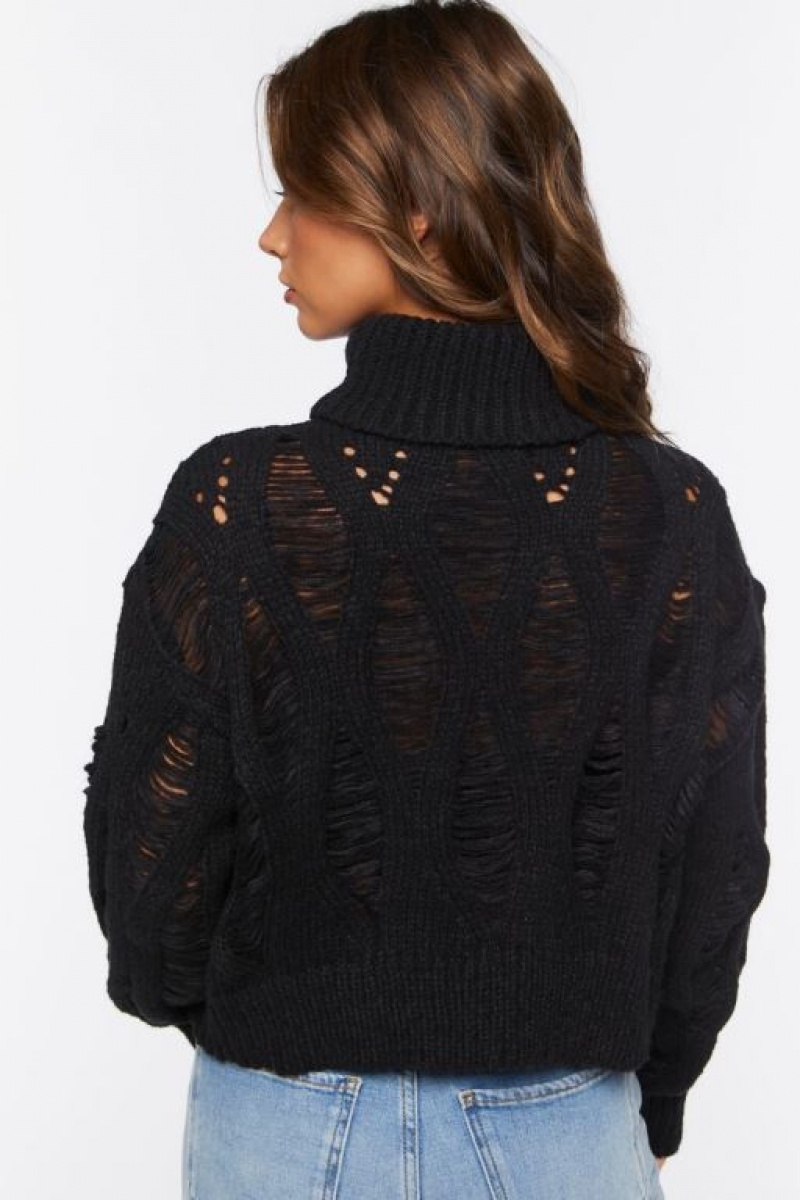 Suéteres Forever 21 Distressed Turtleneck Mujer Negras | KAmHSEcRLMJ