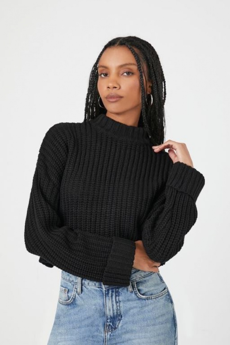 Suéteres Forever 21 Drop Sleeve Crew Mujer Negras | DdURSCYD2vD