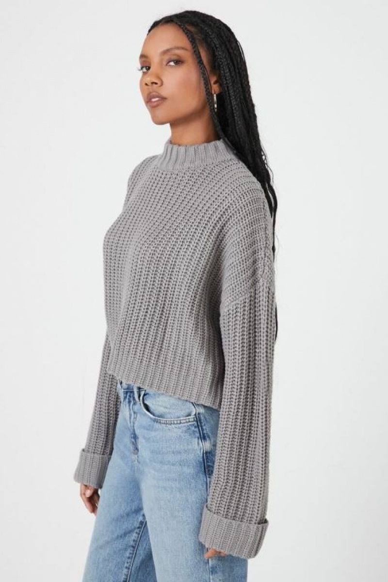 Suéteres Forever 21 Drop Sleeve Crew Mujer Gris | 13Xh0prb9jP