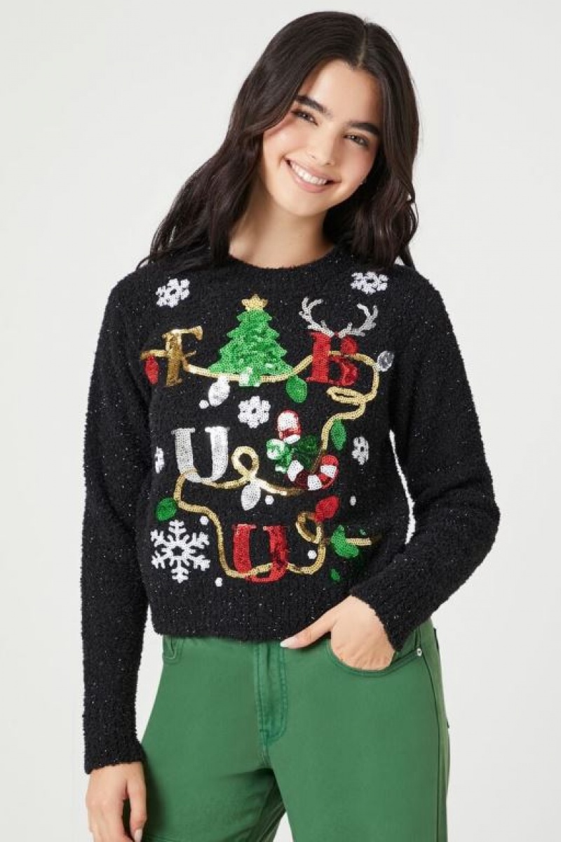 Suéteres Forever 21 Fabulous Estampadas Christmas Mujer Negras Multicolor | 37NPcp86VZW