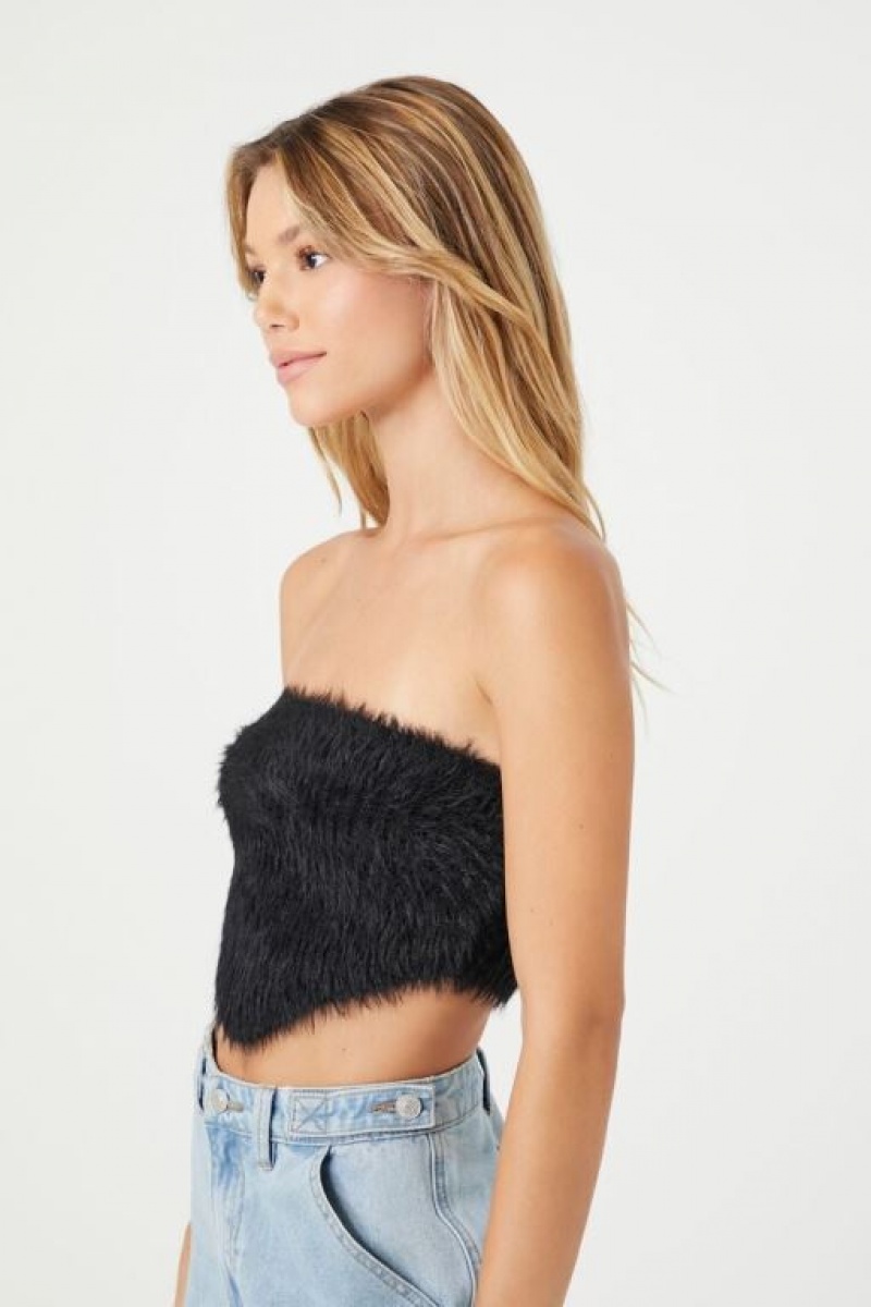 Suéteres Forever 21 Faux Fur Cropped Tube Mujer Negras | EKHbQECkbq0