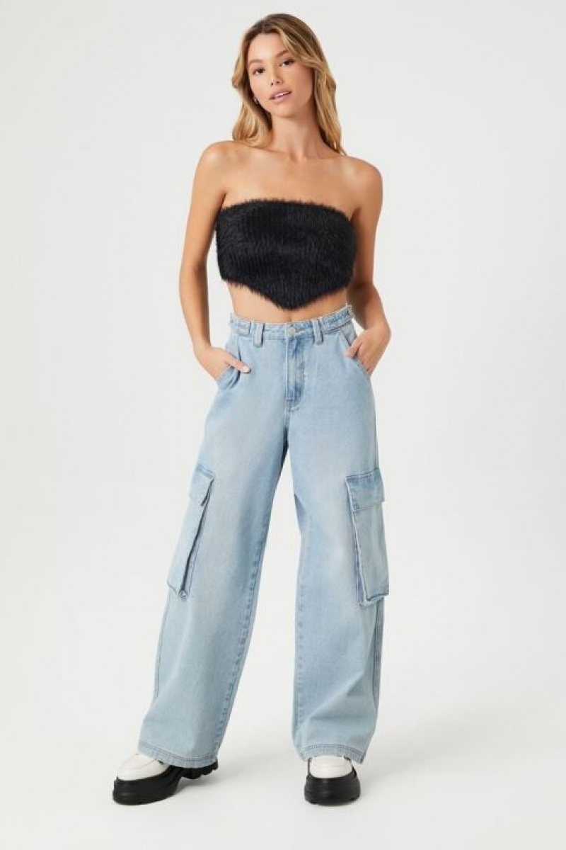 Suéteres Forever 21 Faux Fur Cropped Tube Mujer Negras | EKHbQECkbq0