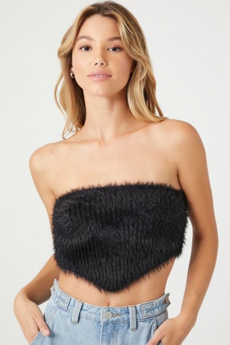 Suéteres Forever 21 Faux Fur Cropped Tube Mujer Negras | EKHbQECkbq0