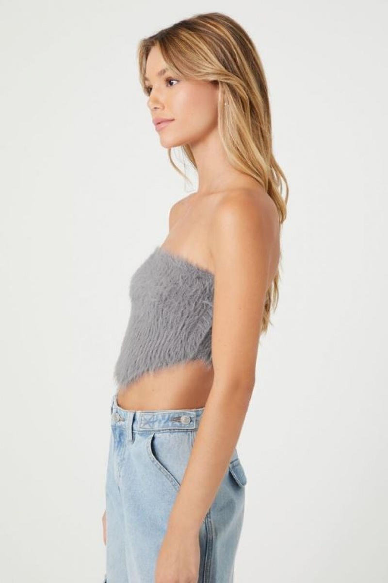 Suéteres Forever 21 Faux Fur Cropped Tube Mujer Gris Oscuro | 9WI4ikiXWfR