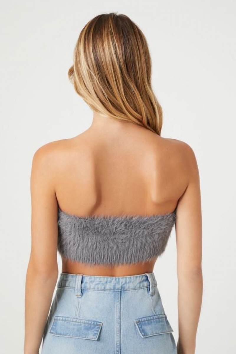 Suéteres Forever 21 Faux Fur Cropped Tube Mujer Gris Oscuro | 9WI4ikiXWfR