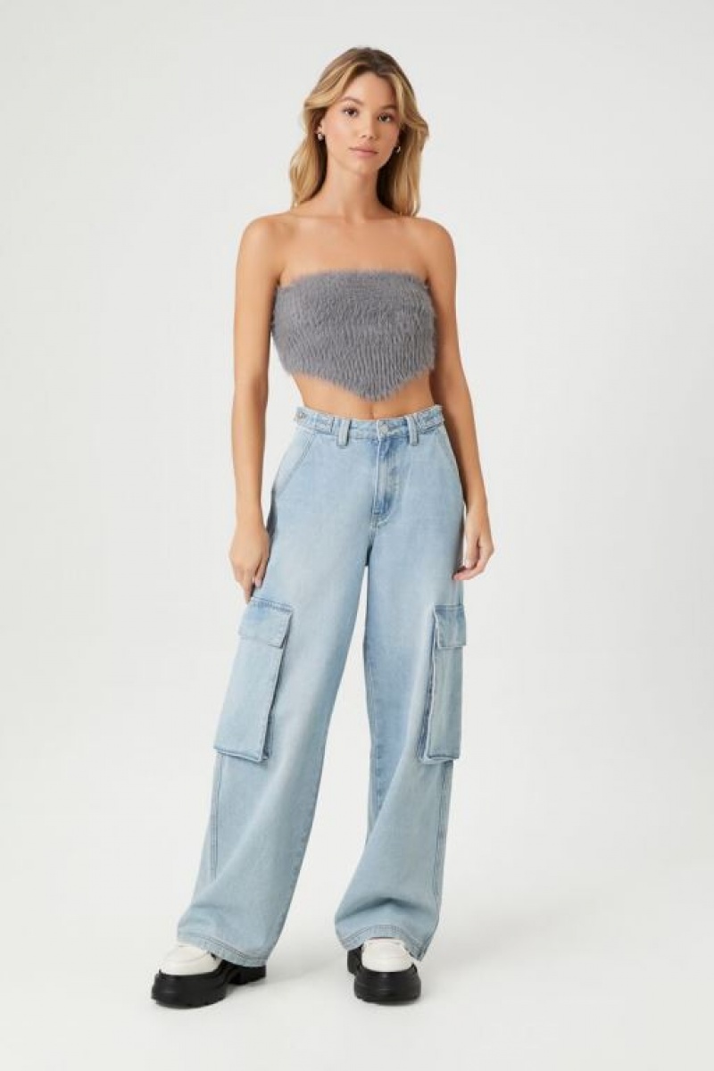 Suéteres Forever 21 Faux Fur Cropped Tube Mujer Gris Oscuro | 9WI4ikiXWfR