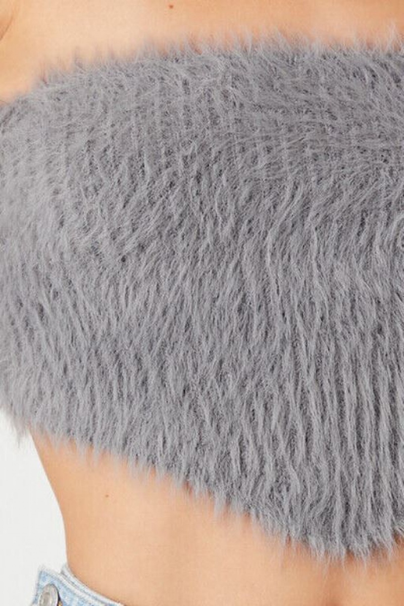 Suéteres Forever 21 Faux Fur Cropped Tube Mujer Gris Oscuro | 9WI4ikiXWfR