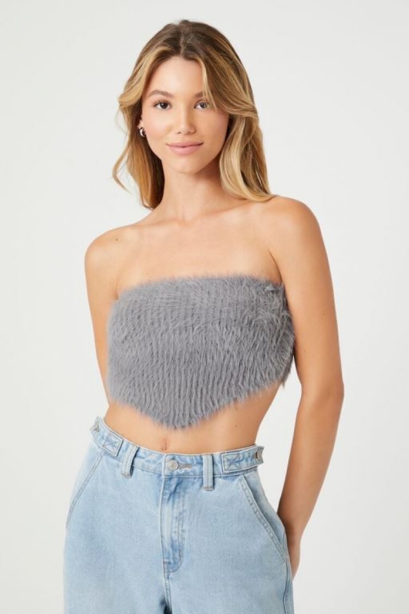 Suéteres Forever 21 Faux Fur Cropped Tube Mujer Gris Oscuro | 9WI4ikiXWfR