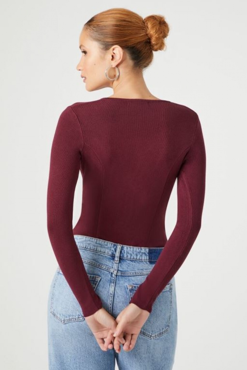 Suéteres Forever 21 Fitted Knit Bodysuit Mujer Burdeos | WTIYpj6jIWU