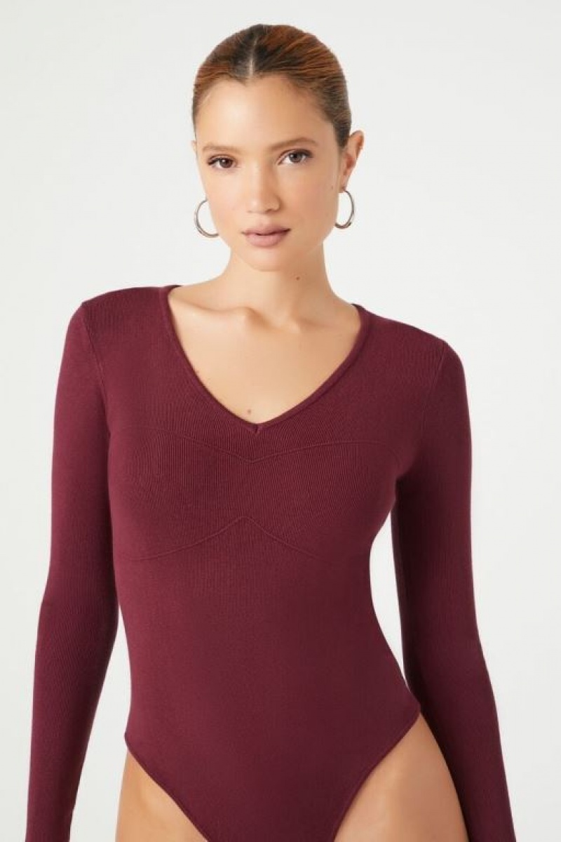 Suéteres Forever 21 Fitted Knit Bodysuit Mujer Burdeos | WTIYpj6jIWU