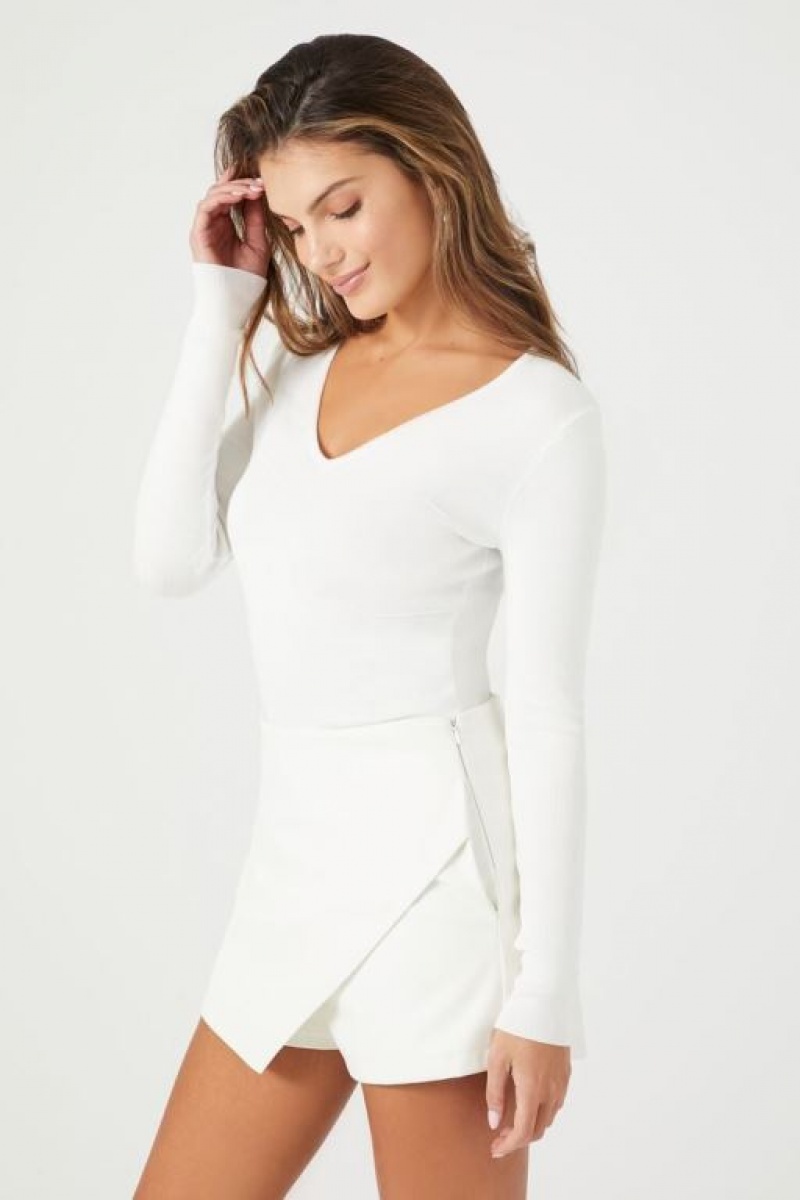 Suéteres Forever 21 Fitted Knit Bodysuit Mujer Blancas | HpN4uSKSkXQ