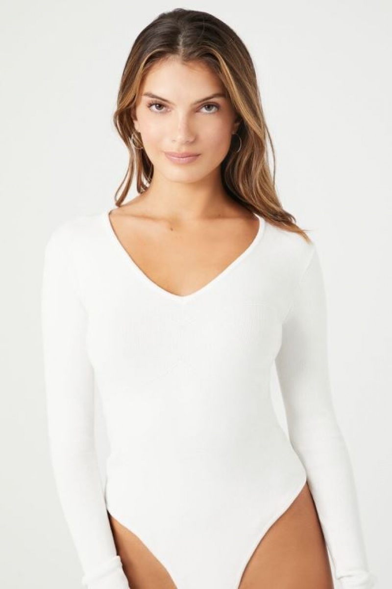 Suéteres Forever 21 Fitted Knit Bodysuit Mujer Blancas | HpN4uSKSkXQ