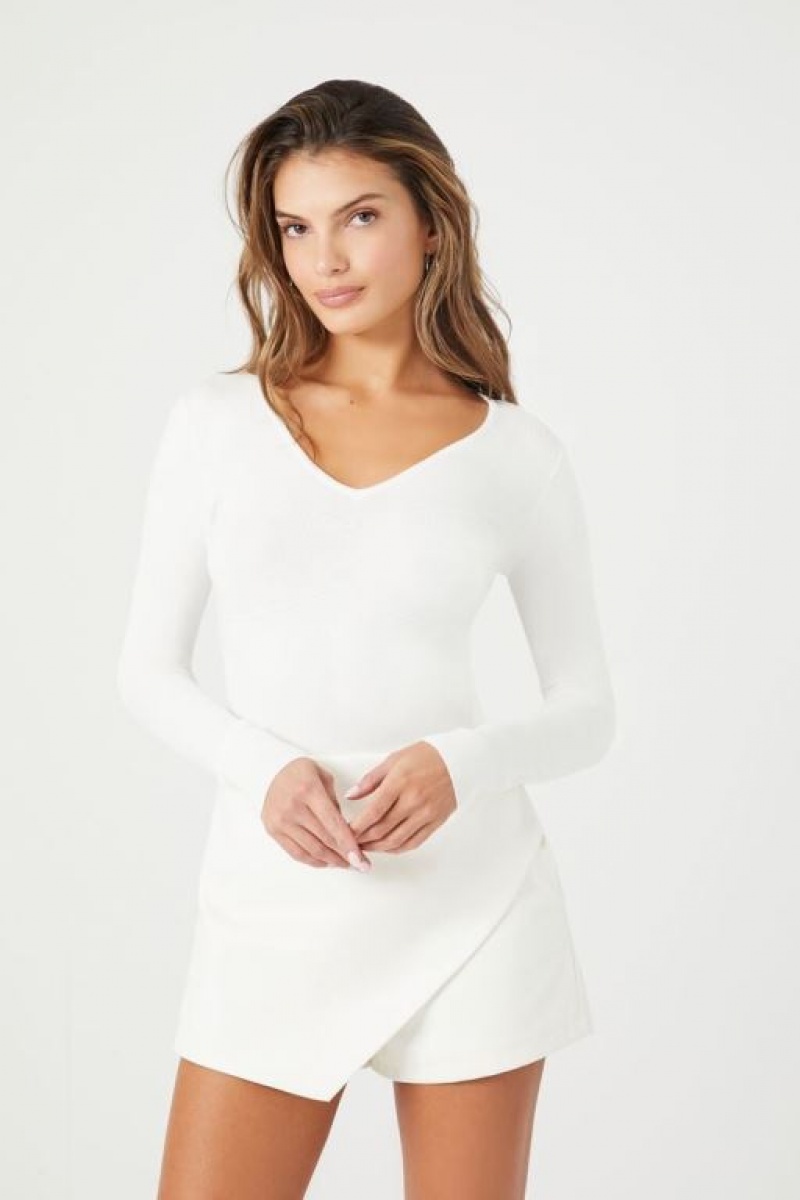 Suéteres Forever 21 Fitted Knit Bodysuit Mujer Blancas | HpN4uSKSkXQ